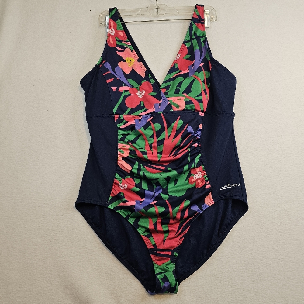 Dolfin Women's Floral One-Piece Swimsuit - Navy and Multicolor Size 22